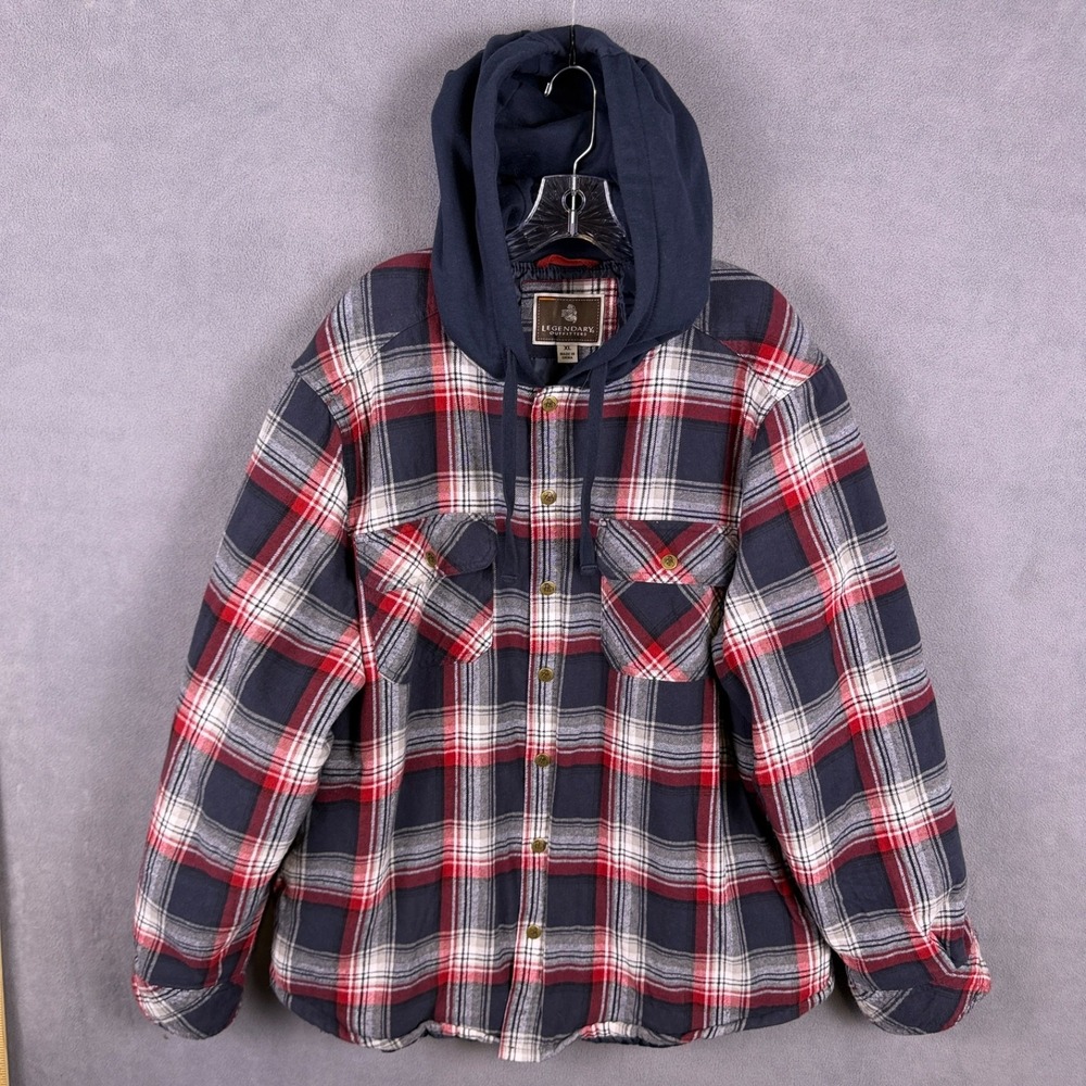 Legendary Outfitters Mens Jacket XL‎ Plaid Hooded Flannel Quilt lined Hunting
